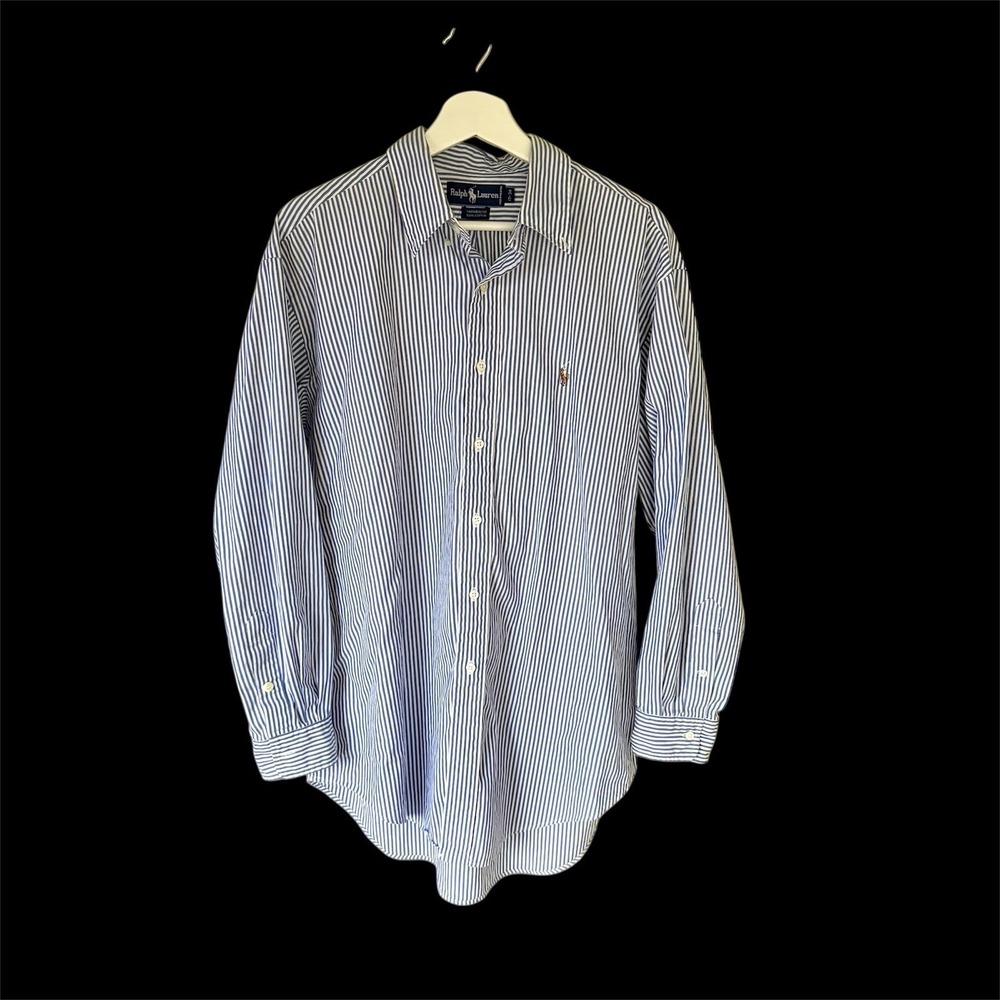 Vintage 90's Ralph Lauren Yarmouth Shirt‎ Mens 17 34 Blue Stripe Polo